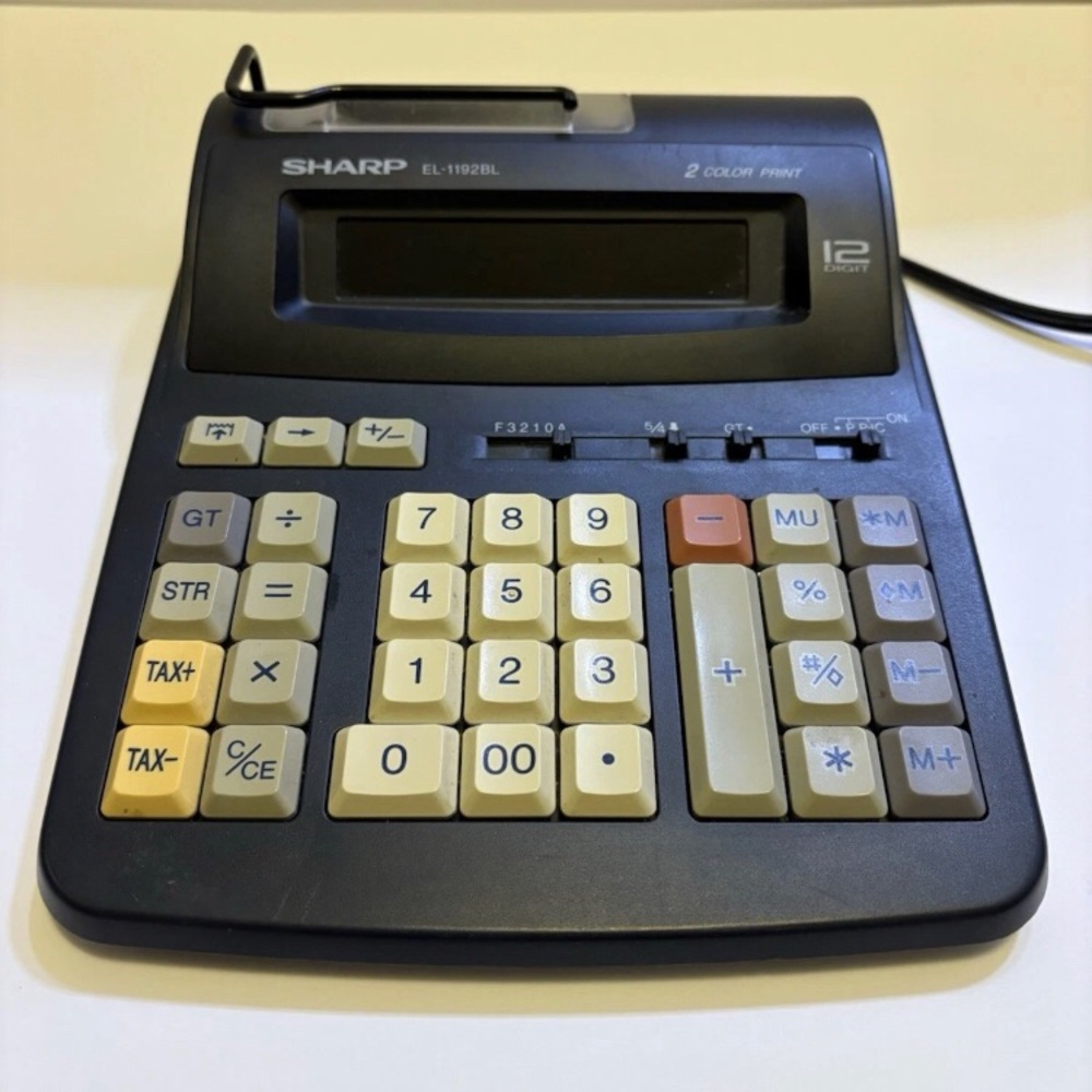 Sharp EL-1192BL 2 Color Desktop Calculator Adding Machine 12 Digit LCD Display